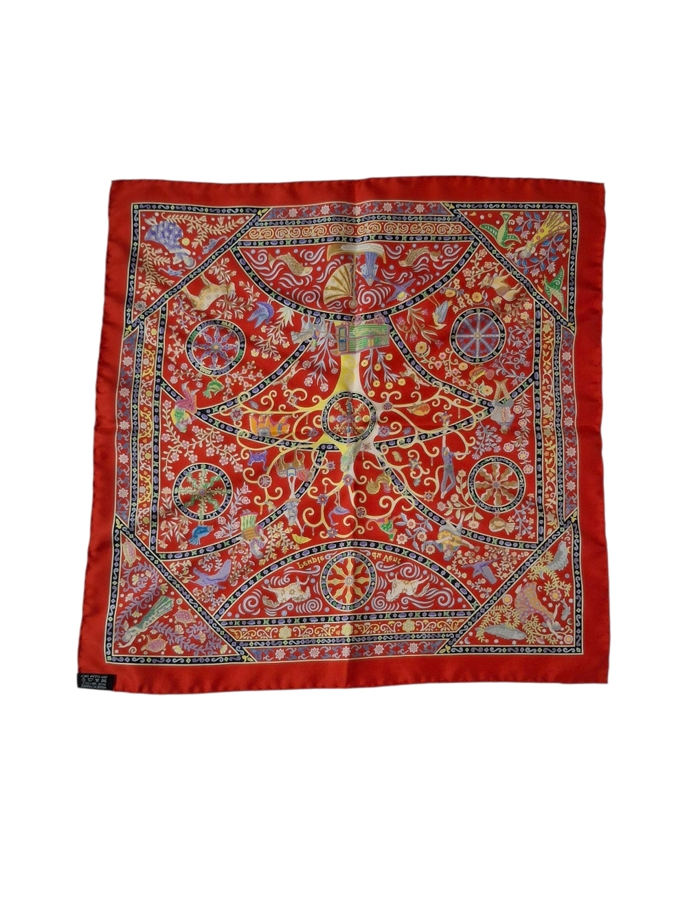 Hermes Peuple du Vent Silk Scarf 45cm Red Multicolor New In Box Mini Carre - Picture 6 of 14